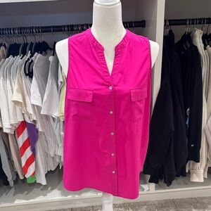 mittoshop Sleeveless Button-Front Blouse in Hot Pink